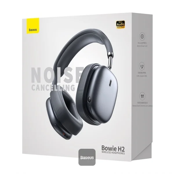 Baseus Bowie H2 Noise-Cancelling Wireless Headphone Grey - Image 2